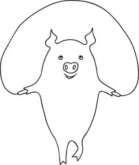 Free Hand Vector Illustration of Little Cartoon Pig Exercising Training Doing Workout on Jumping Rope. Cute Kawaii Funny Character. Coloring Page. Kids Sport Illustration for Motivation