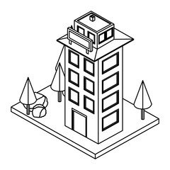 building with landscape isometric icon vector illustration design