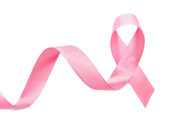 Pink ribbon on white background. Breast cancer concept