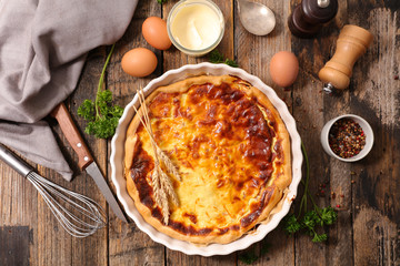 homemade quiche with cream, cheese and bacon