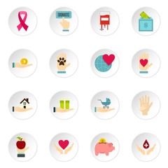 Charity set icons in flat style isolated on white background