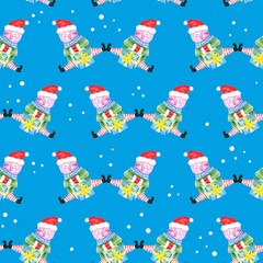 Fototapeta na wymiar Christmas watercolor piggy, symbol of the year 2019, it can be used as a christmas card, poster, invitation and t-shirt printing Seamless pattern, with gifts.
