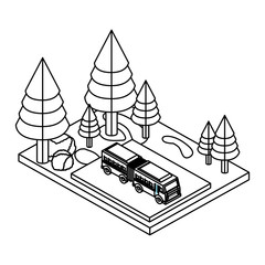 articulated bus in the parking zone isometric vector illustration design