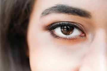 close up shot of eye of mixed race woman