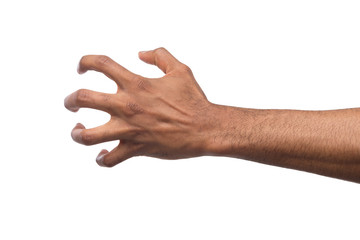 Black male hand picking up something, cutout