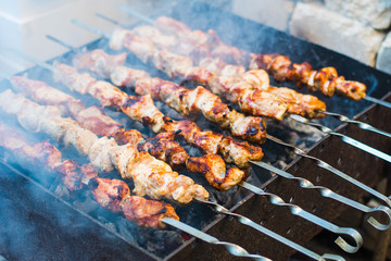 fried skewers on the grill