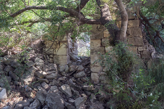 Ruins  of abandoned Palestinian village Kafr Birim in the north of Israel in which the christians Maronites lived until the middle of the 20th century