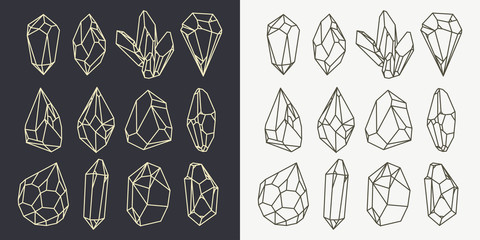 Geometric silhouette of black and white crystals