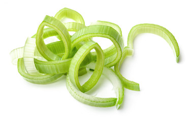 Rings of green onions isolated on white background