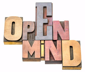 open mind word abstract in wood type