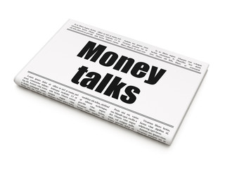 Fototapeta premium Finance concept: newspaper headline Money Talks on White background, 3D rendering