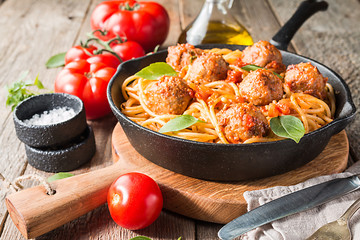 Spaghetti pasta with meatballs