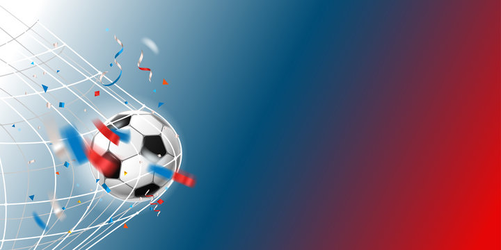 Soccer ball on the net. Vector template for a text
