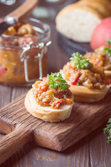 Bread toasts with eggplant caviar.