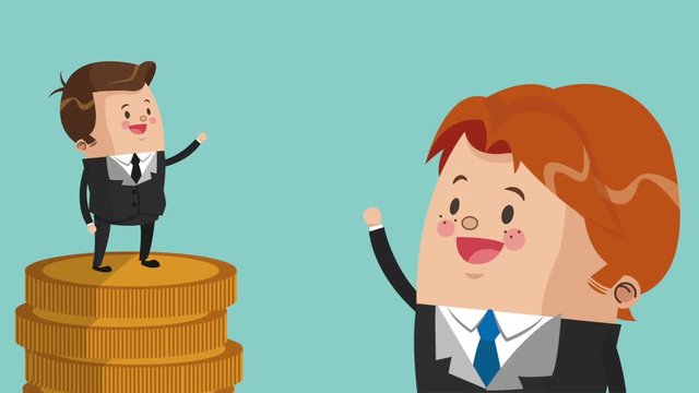 Businessmens with coins stacked High Definition animation colorful scenes