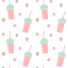 cute lovely seamless vector pattern background illustration with strawberry smoothies