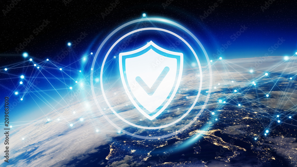 Aufkleber cyber security on planet earth 3d rendering