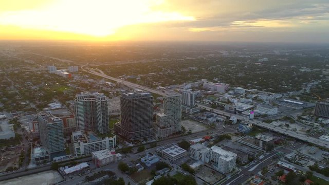 Aerial b roll sunset Miami Midtown city scene