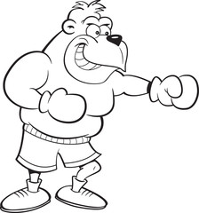 Black and white illustration of a gorilla wearing boxing gloves punching.