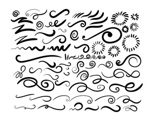 Set of Swashes, swoops, scribbles, and squiggles for typography emphasis. Vector illustration. Isolated on white background - obrazy, fototapety, plakaty
