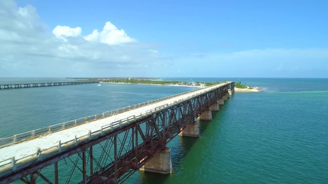 Aerial drone footage Florida Keys old Overseas Railroad Flagler 4k 24p