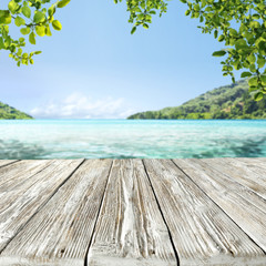 desk of free space and sea landscape 