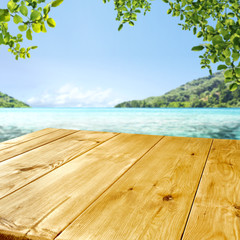 desk of free space and sea landscape 