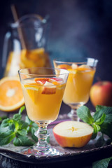 Sangria or punch with fruits