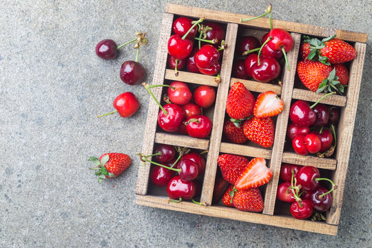 Berries in vintage wooden box