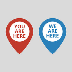 Marker location icon with you are here text.