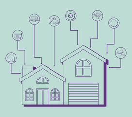 Modern house with smart home related icons over green background, colorful design. vector illustration