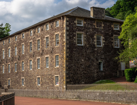 The New Lanark World Heritage Site a unique 18th century mill village sitting alongside the picturesque River Clyde in Scotland