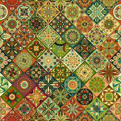 Ethnic floral mandala seamless pattern. Colorful mosaic background. - 209092217