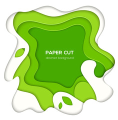 Green abstract layout - vector paper cut illustration