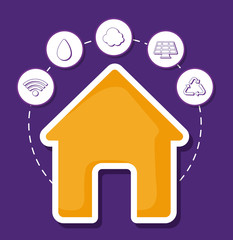 house with smart house related icons over purple background, colorful design. vector illustration