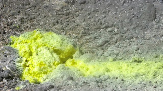 Volcanic activity, sulfur fumarole and hot gas on the slope of Ebeko volcano, Northern Kuriles, Paramushir Island