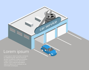 Isometric flat 3D isolated Car service building or car repair