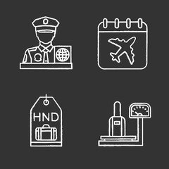 Airport service chalk icons set