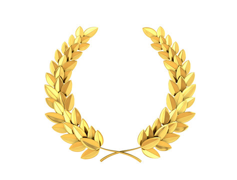 golden laurel wreath on a white background. 3D illustration
