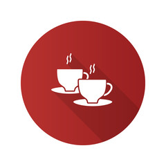 Cups with hot drink flat design long shadow glyph icon