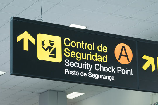 Airport Information Sign With Security Checkpoint Pictogram Symbol