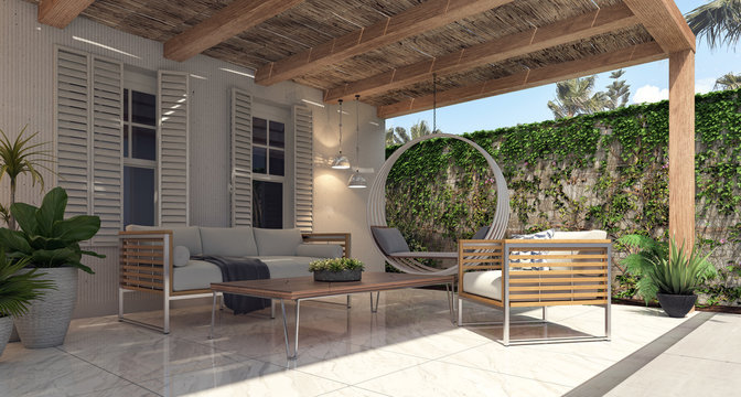 Home garden exterior and patio 3D Rendering
