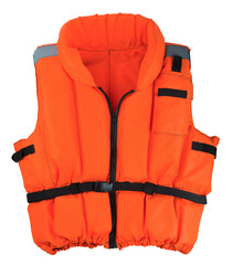 Life jacket isolated on white background. Compulsory life-saving device on a boat
