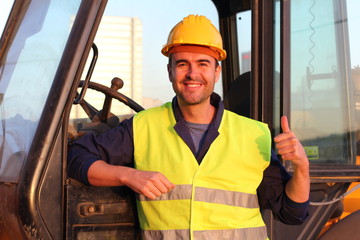 Professional construction industry driver giving thumbs up 