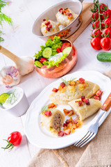 Rustic Cepelinai, a specialty Lithuanian and Polish cuisine.