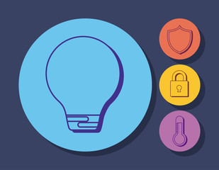 light bulb and  related icons over colorful circles and blue background, vector illustration