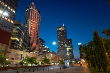 Fototapeta na wymiar Warsaw, Poland, April 2018:Panoramic view of Warsaw downtown during the night