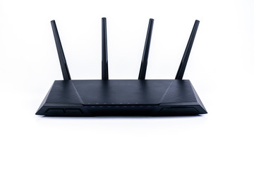 Fototapeta premium Black router or access point isolated on white background.