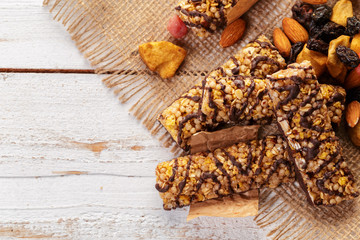 Granola bar on wooden background