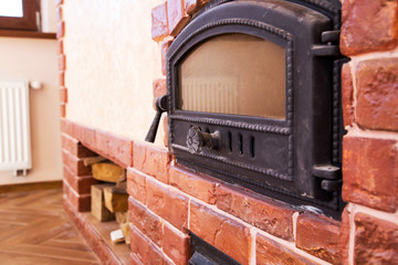 stove with firewood in retro style